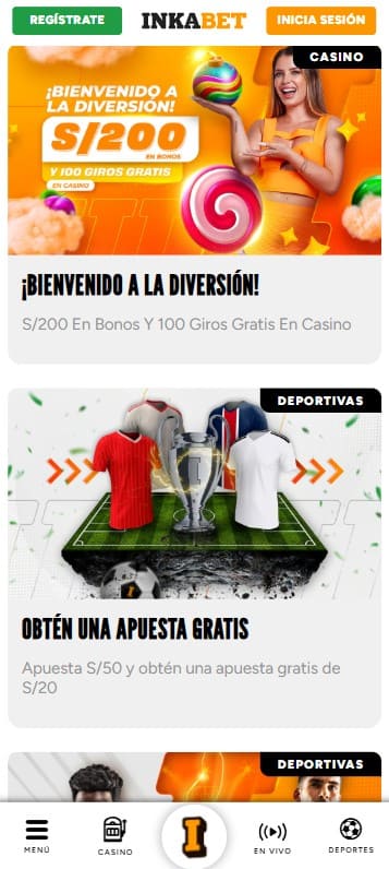 Bonos en la Inkabet App.